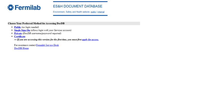 Access Esh Docdb Fnal Gov Fermilab Es H Division Document Database