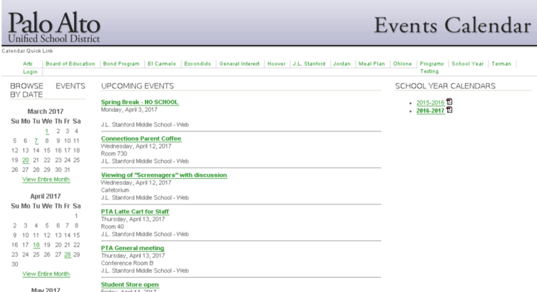 Access events.pausd.org. Palo Alto Unified School District - Events
