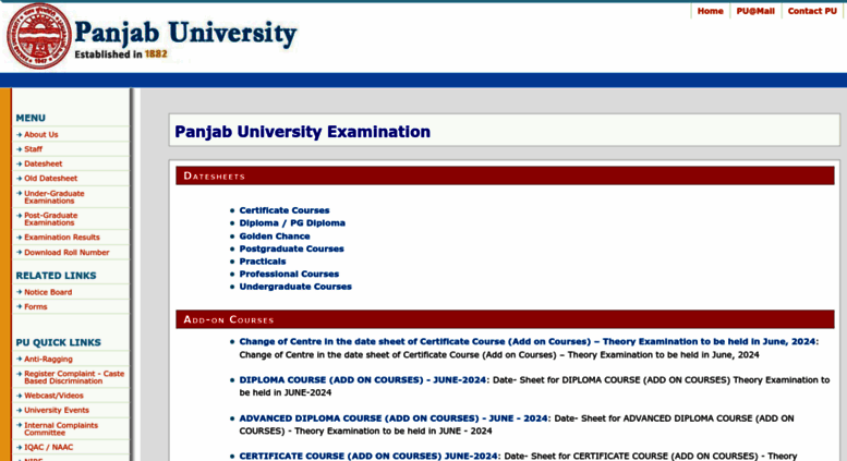 Access Exams Puchd Ac In Panjab University Examination Panjab