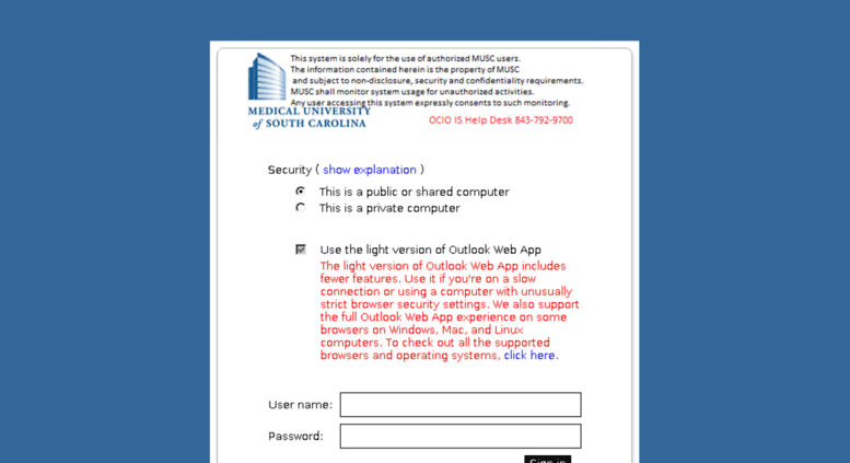 Access Exchange Musc Edu Outlook Web App