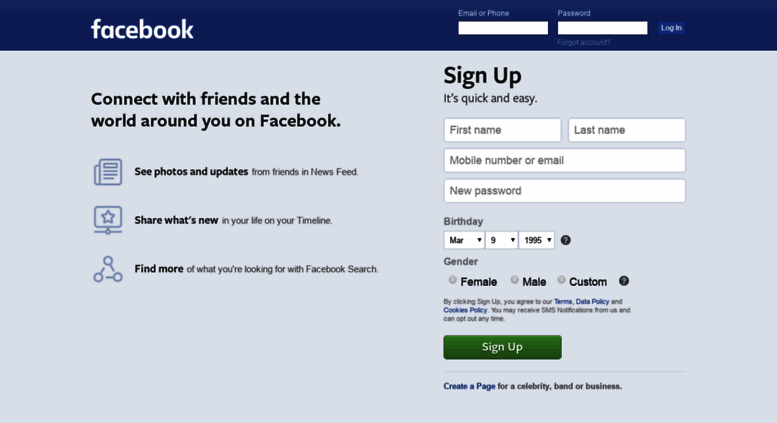 facebook log in or sign up usa
