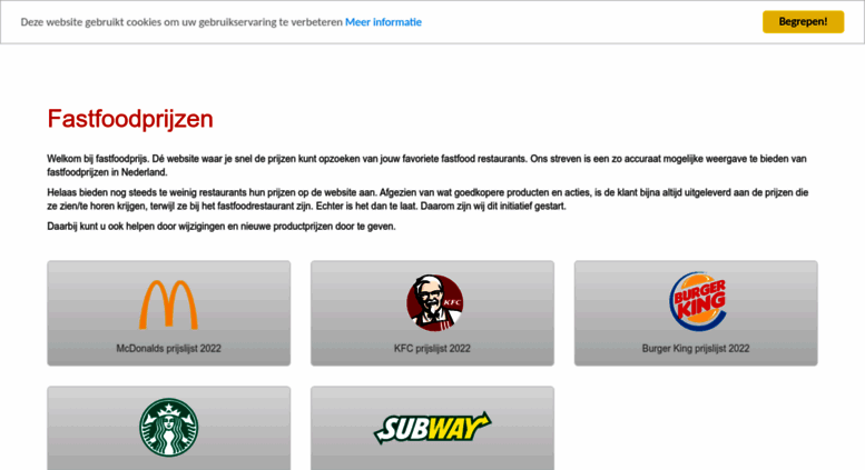 access fastfoodprijs.nl. fastfood prijslijsten - prijzen 2018