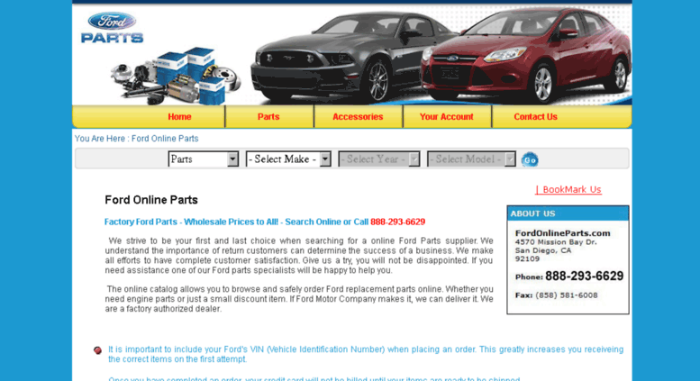 Access fordonlineparts.com. Ford Online Parts - Factory Replacement Ford Parts Supplier