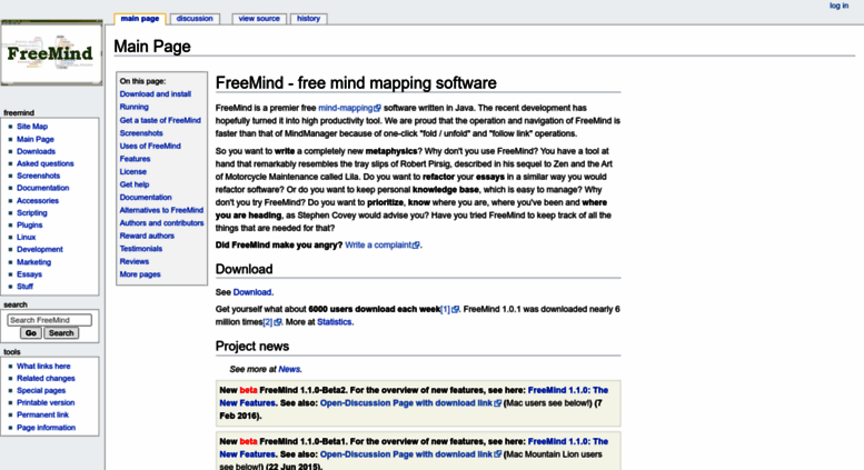 Access Freemind.sourceforge.net. Main Page - FreeMind