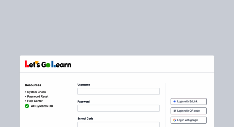Access frontend.letsgolearn.com. Let's Go Learn - Login