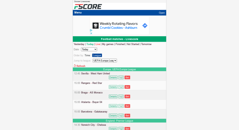 Access Fscore In Football Scores ᐉ Soccer Livescore Today Fscore In