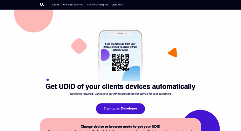 Access get.udid.io. Get UDID or IMEI in one tap. Find UDID of iPhone or