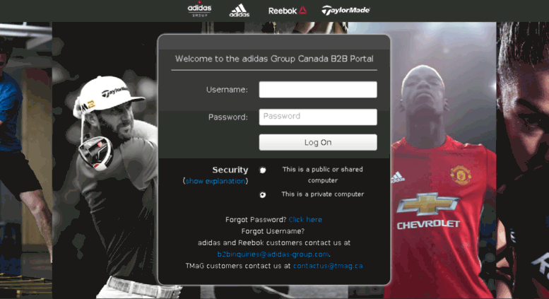 Access go2myportal.adidas-group.com. adidas Group Canada B2B Web App Portal