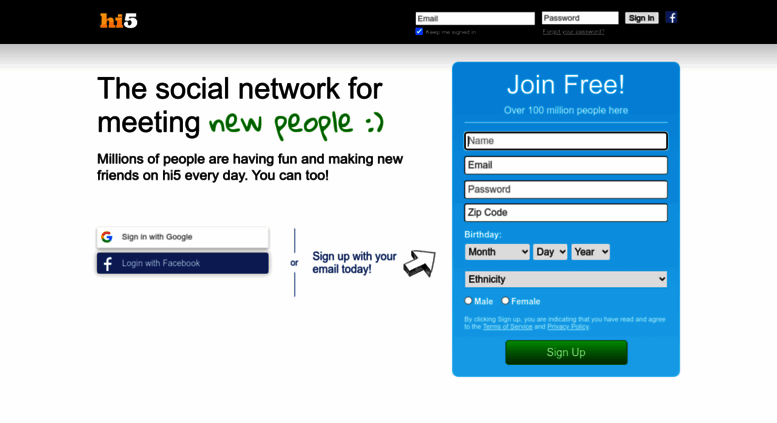 Access hi5networks.com. hi5 - The social network for meeting new people