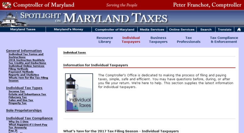 Access Individuals.marylandtaxes.com. Maryland Taxes - Individual Taxpayers