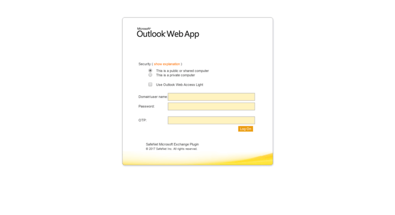 Access Authentication Form Outlook