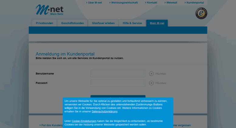 Access kundenportal.mnet-online.de. Mein M-net
