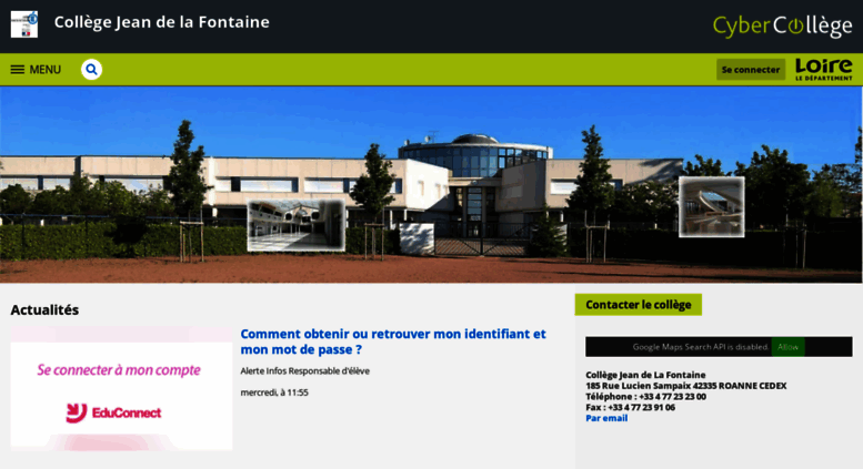 Access lafontaine.cybercolleges42.fr. Collège Jean de la Fontaine