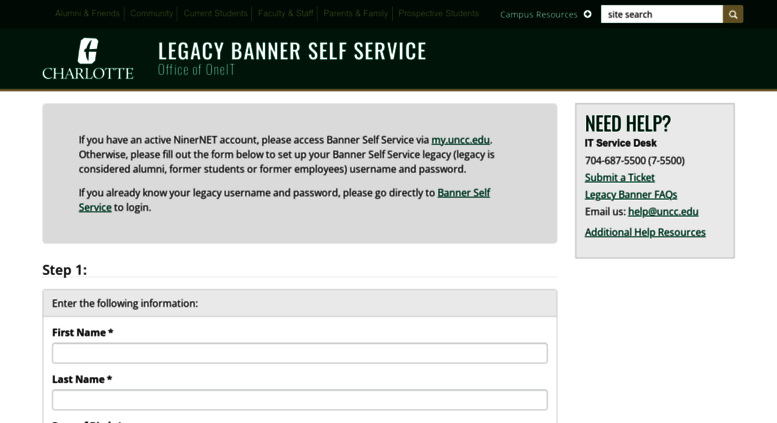 Access Legacyssb Uncc Edu Password Reset For Banner Self Service