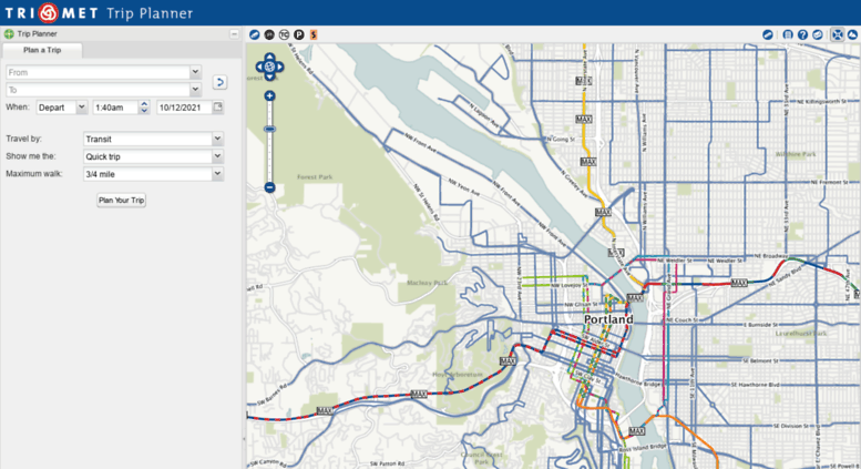 Access maps.trimet.org. TriMet Interactive Map