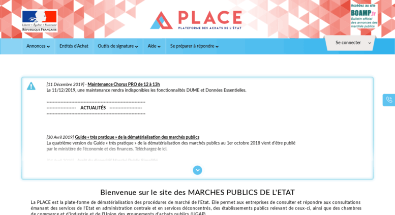 Access marches-publics.gouv.fr. PLACE - Plate-forme des achats de l'Etat