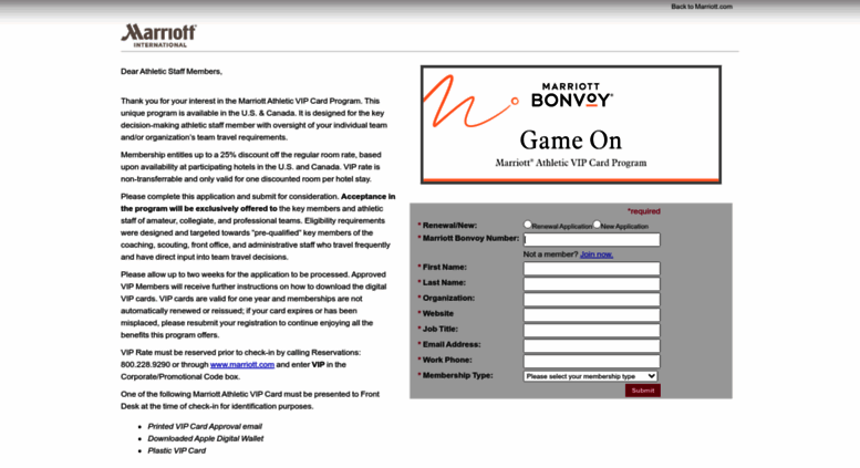 Access marriottathleticvipprogram.netlinkrg.com. Marriott Athletic VIP ...