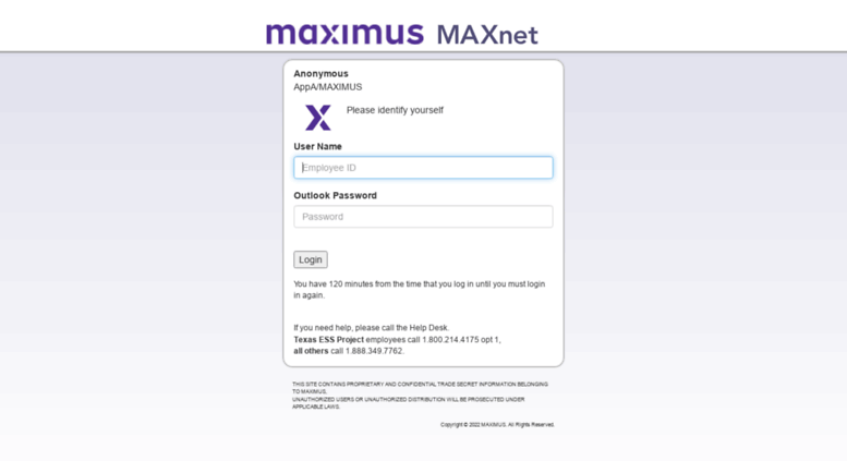 Access maxnet.maxinc.com. MAXIMUS MAXnet Login