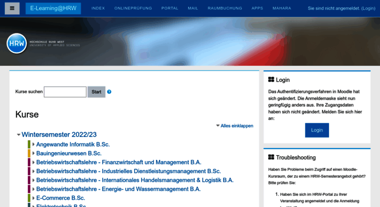 Access moodle.hs-ruhrwest.de. E-Learning@HRW