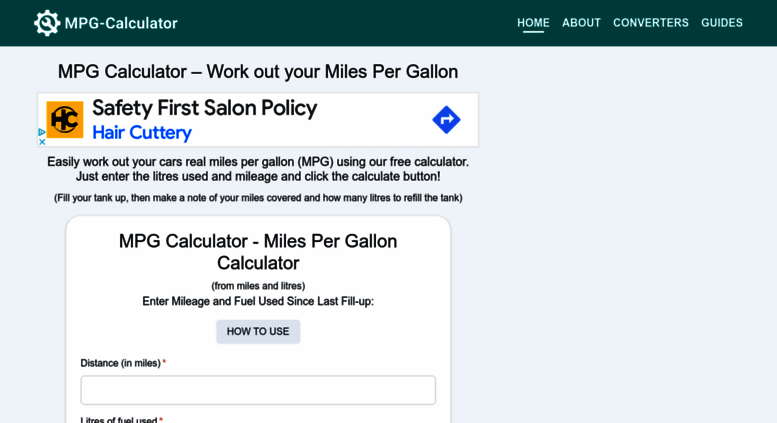 Access Mpg Calculator Co Uk Work Out Your Miles Mpg Calculator Co Uk Screenshot