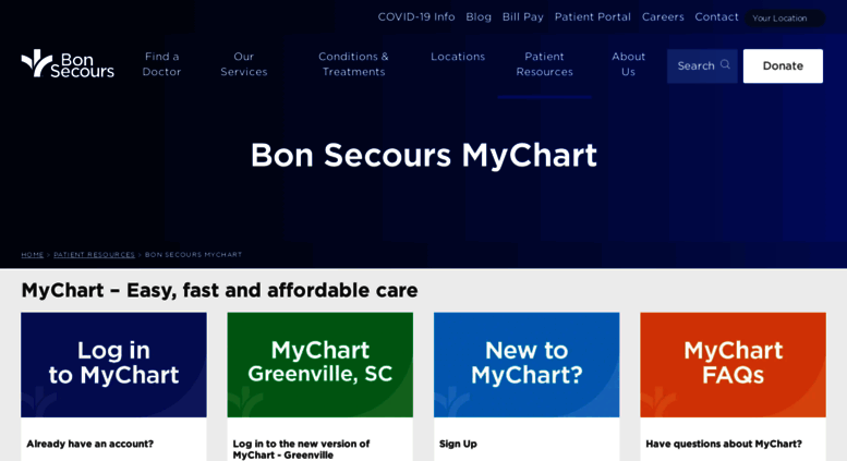 Access mybonsecours.com. mychart | Bon Secours Health System