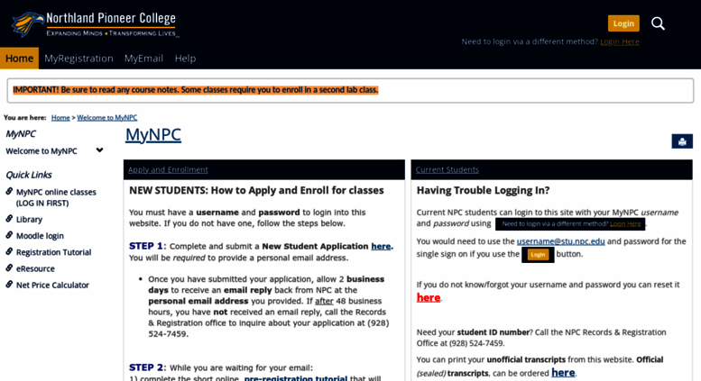 Access Mynpc npc edu Welcome MyNPC