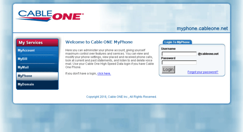 Access myphone.cableone.net. Secure Login | Cable ONE