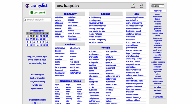 Access nh.craigslist.org. craigslist: new hampshire jobs, apartments