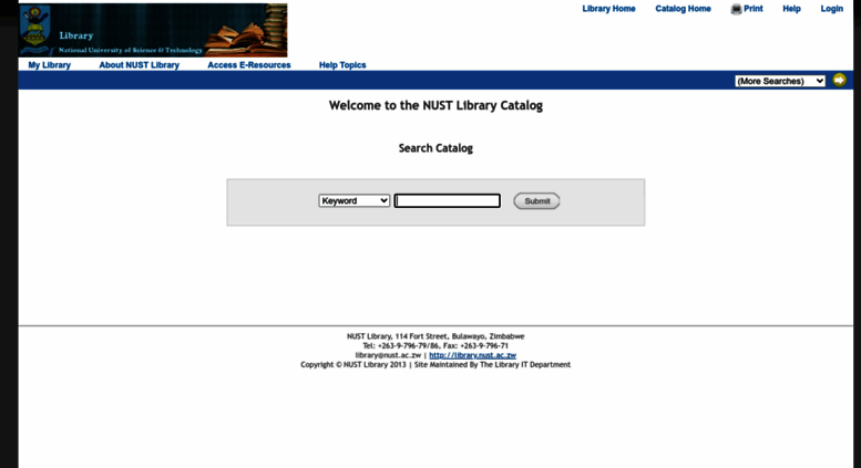 Access nustlibrary.nust.ac.zw. NUST Library Catalog