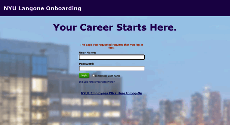 Access nyulangone.silkroad.com. SilkRoad Onboarding - Login