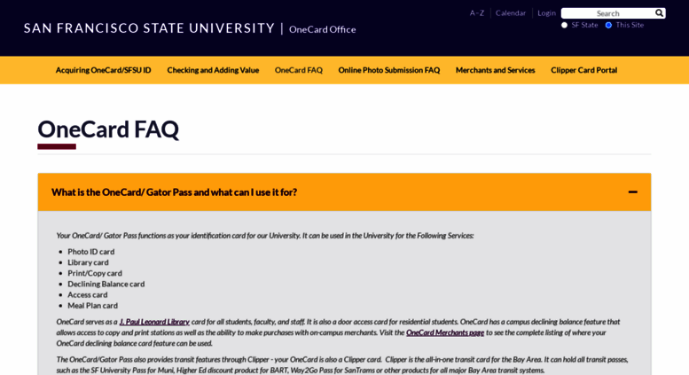 Access Onecardonline Sfsu Edu Fiscal Affairs Onecard Faqs