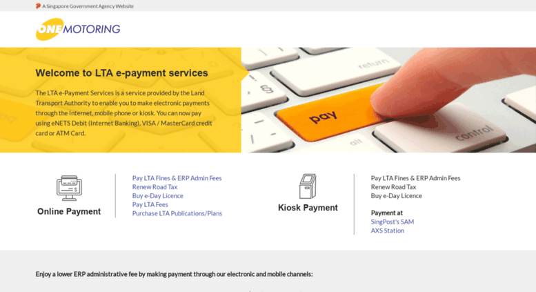 Access Onepay.onemotoring.com.sg. LTA E-Payment