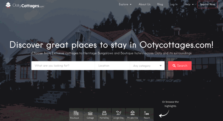 Access Ootycottages Com Book Ooty Cottages Bungalows Resorts