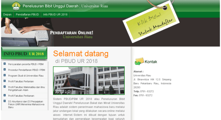 Access pbud.unri.ac.id. Pendaftaran Online PBUD ...