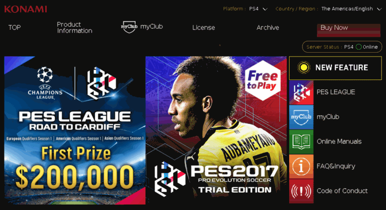 Access pes.konami.com. Pro Evolution Soccer 2017 Official  