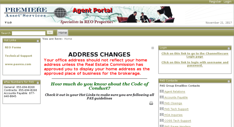 Access portal.pasreo.com. PAS Agent Portal Home