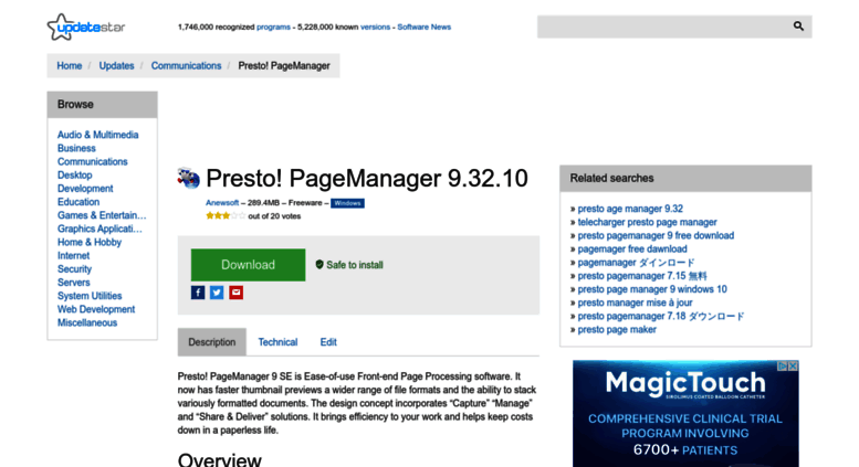 presto pagemanager 7.15 issues with windows 10