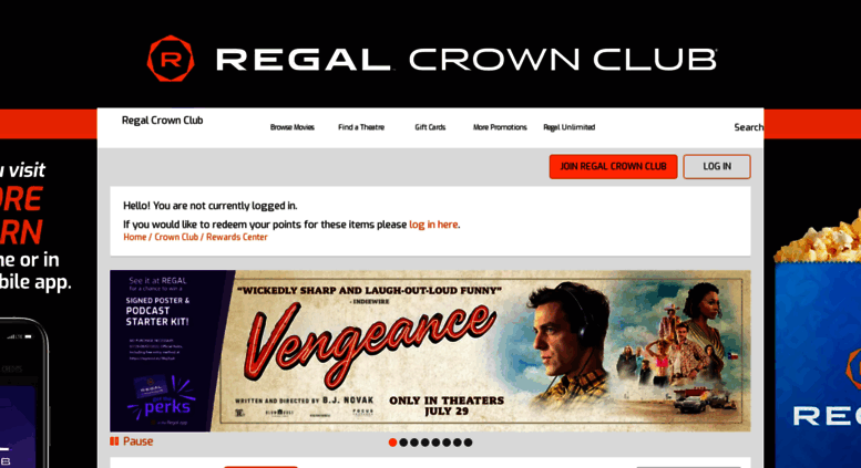 Access regalcrownclub.regmovies.com. Regal Crown Club Rewards Center