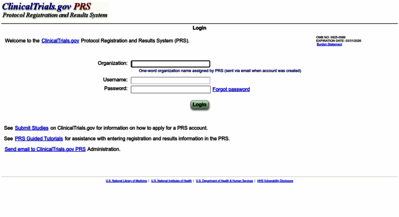 Access Register clinicaltrials gov ClinicalTrials gov PRS Login