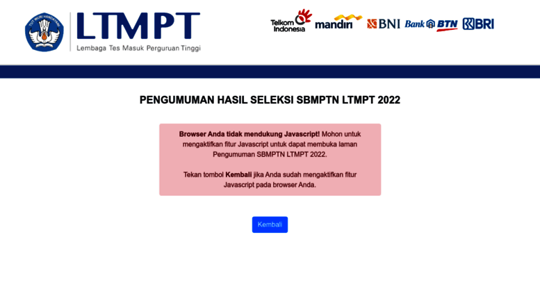 Access sbmptn.itb.ac.id. Hasil Seleksi SNMPTN 2020