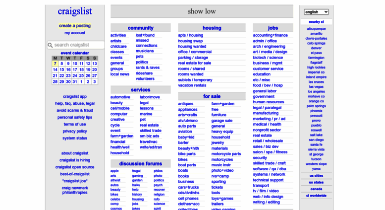 Access showlow.craigslist.org 