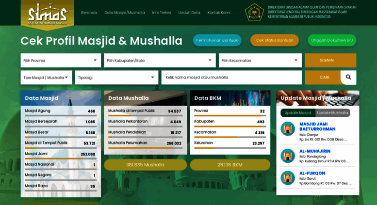 Access simas.kemenag.go.id. Sistem Informasi Masjid