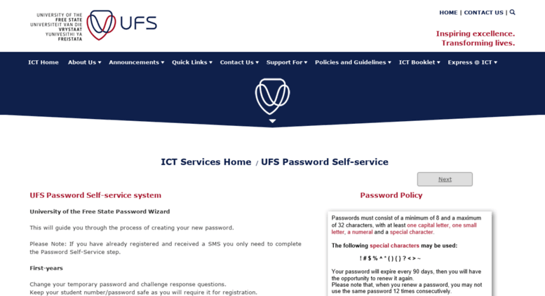 Access Stud.ufs.ac.za. UFS Password Self-service