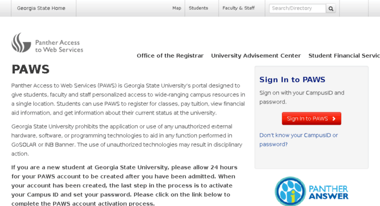 Access Student Gpc Edu Paws Panther Access To Web Services