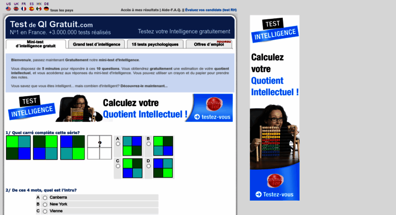 Access testdeqigratuit.com. Test de QI GRATUIT | Test Intelligence