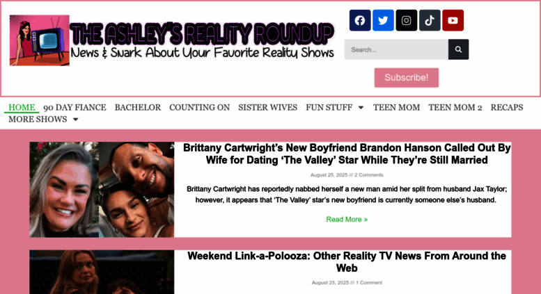 Access theashleysrealityroundup.com. The Ashley's Reality Roundup