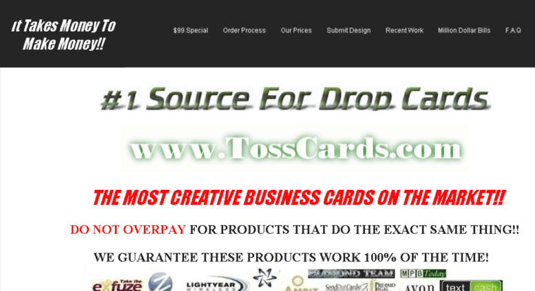 Access Tosscards Business Drop Cards And Hundred Dollar Bill Tosscards Screenshot