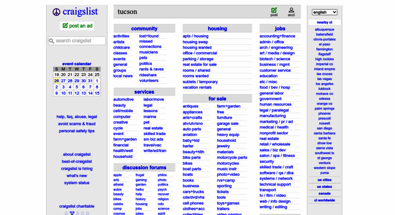 Access Tucson Craigslist Org Craigslist Tucson Az Jobs