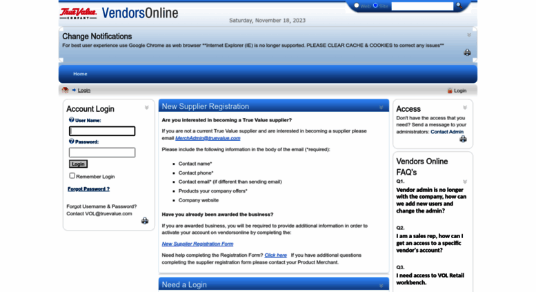 Access Vendor truevalue True Value Vendors Online Login