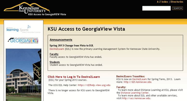 Access Vista Kennesaw Edu Ksu Access To Georgiaview Vista Ksu
